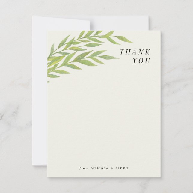 Remerciements Carte de remerciement verte simple branche (Devant)