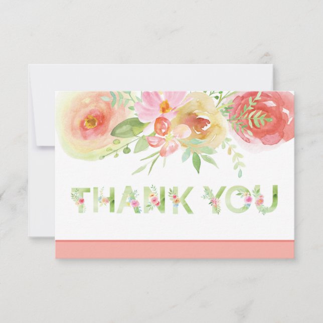 Remerciements Carte de remerciements, Fleurs d'aquarelle printan (Devant)