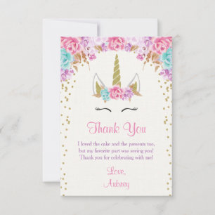 Remerciements Carte de remerciements, rose et or d'anniversaire