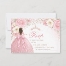 Carte de réponse Blush Rose Fleurie avec Ruban pou