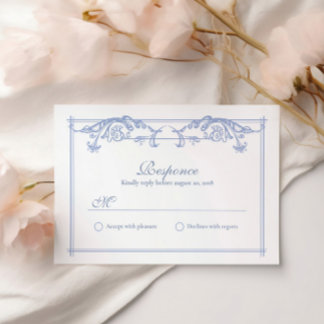 Remerciements Carte de réponse de mariage baroque bleu poussiére