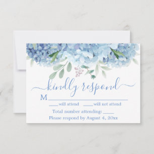 Remerciements Carte de réponse de mariage floral Hortensias Viol