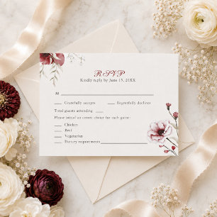 Remerciements Carte de réponse de mariage florale ivoire et Bour
