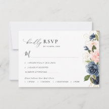 carte de réponse de mariage florale navy et blush