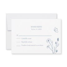 Carte de réponse Fleurs sauvages et papillons bleu