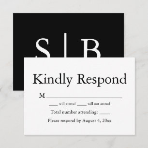 Remerciements Carte de réponse RSVP Monogramme Noir et Blanc