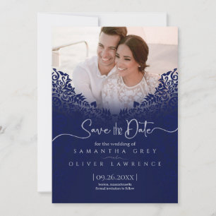 Remerciements Carte de sauvegarde en damas bleu avec photo perso