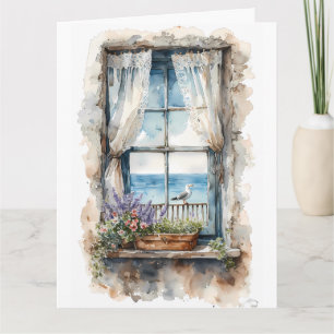 Remerciements Carte de scène côtière à l'aquarelle avec vue sur