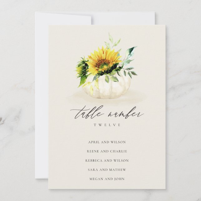 Remerciements Carte de table Rustic Sunflower Citrouille (Devant)