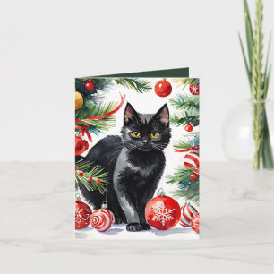 Remerciements Carte de vacances Meowy Christmas Kitten Watercolo