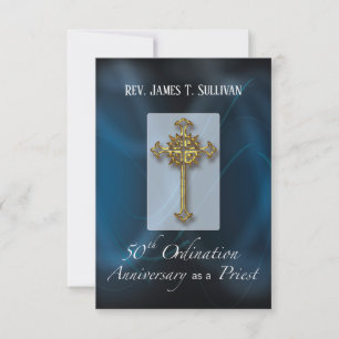 Remerciements Carte de vœux 50e anniversaire d'ordination Bleu