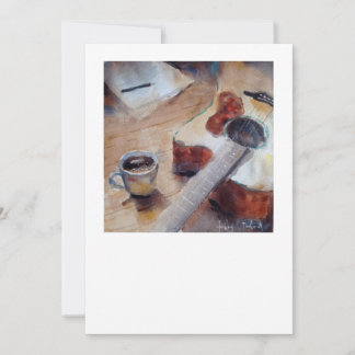 Remerciements Carte de vœux à l'aquarelle de café et guitare