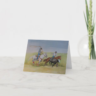 Remerciements Carte de vœux artistique d'animal western "Roping"