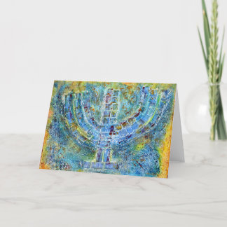 Remerciements Carte de voeux Blue Menorah (Vierge à l'intérieur)