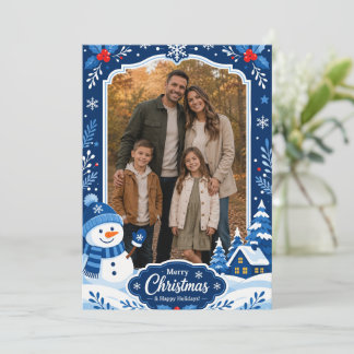 Remerciements Carte de vœux d'hiver Bonhomme de neige bleu