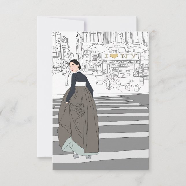Remerciements Carte de voeux femme Hanbok moderne (Devant)