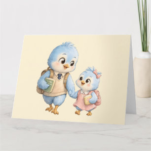 Remerciements Carte de vœux Petits Oiseaux Bleus Mignons Frères