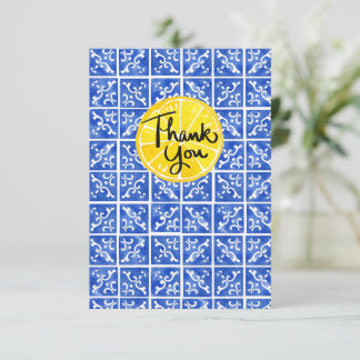 Remerciements Carte de voeux plat citron & carreaux "Merci"