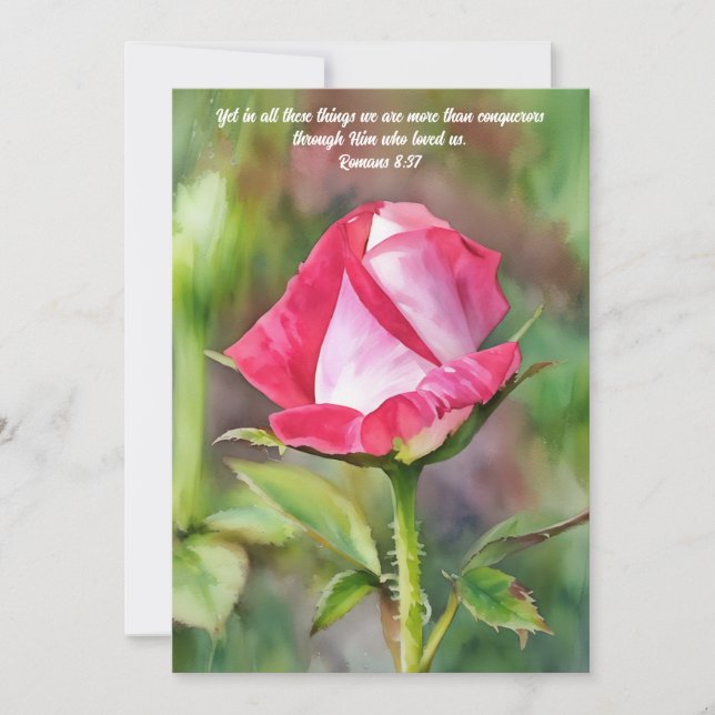 Remerciements Carte de vœux plate avec une rose rose et un verse (Devant)