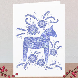 Remerciements Carte de voeux suédoise Dala Horse bleu et blanc