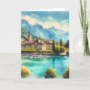 Remerciements Carte de voeux Watercolor Lake Geneva