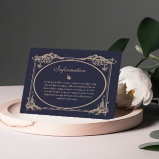Remerciements Carte d'information de mariage baroque bleu marine