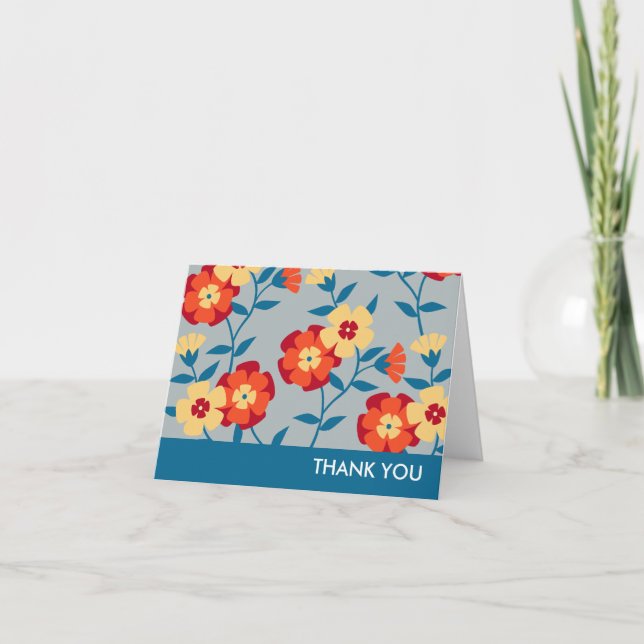 Remerciements Carte florale moderne de jaune, bleue et orange de (Devant)