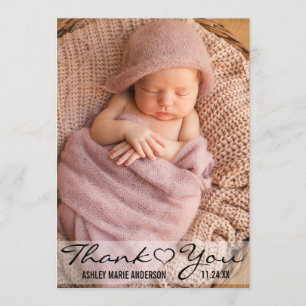 Remerciements Carte moderne de coeur de photo de nouveau bébé de