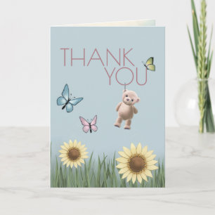 Remerciements Carte pliée de remerciement pour bébé ourson tourn