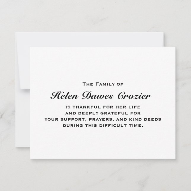 Remerciements Carte pour notes plat de perte et de sympathie (Devant)