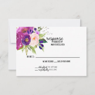 Remerciements Carte RSVP de mariage à l'aquarelle de prune flora