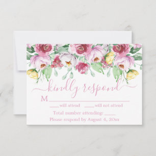 Remerciements Carte RSVP de mariage rose jaune floral
