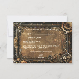 Remerciements Carte RSVP de mariage Steampunk Noir