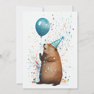 Remerciements Castor avec Ballons Bleus Carte de voeux Plat