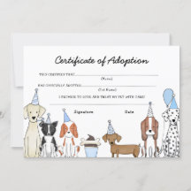 Certificat d'adoption de Lets Pawty Carte d'annive