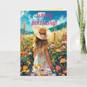 REMERCIEMENTS CHAMP DE FLEURS CARTE D'ANNIVERSAIRE