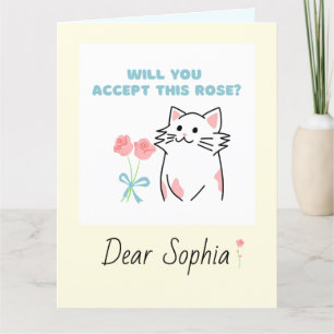 Remerciements Chat et Rose jaune adorable Carte de voeux pliée