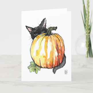Remerciements Chat noir derrière un Citrouille Carte de remercie