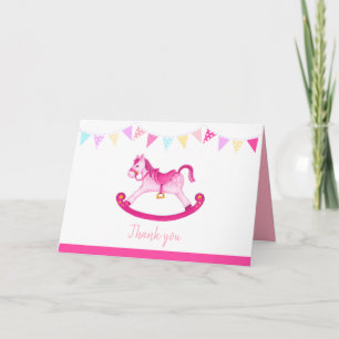 Remerciements Cheval à roche fille baby shower rose carte de rem