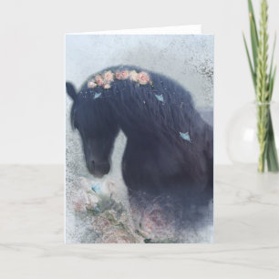 Remerciements Cheval noir - Carte de voeux