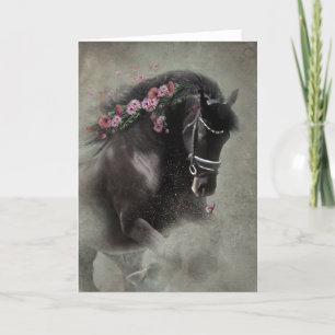 Remerciements Cheval noir - Carte de voeux