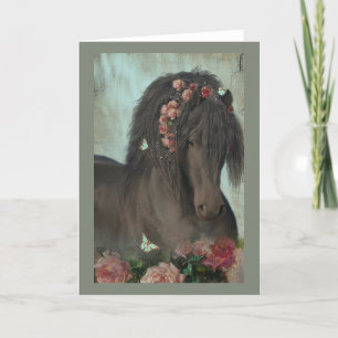 Remerciements Cheval noir - Carte de voeux