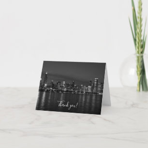 Remerciements Chicago Night Cityscape Gris Carte de remerciement