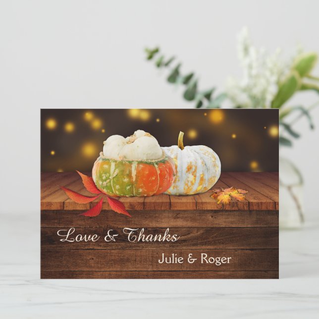 Remerciements Citrouille Lights Automne Photo Mariage Carte de r (Debout devant)