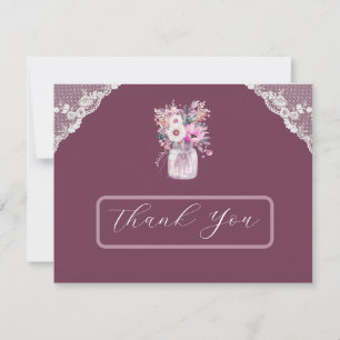 Remerciements Country Lace Mason Jar Burgundy Carte de remerciem