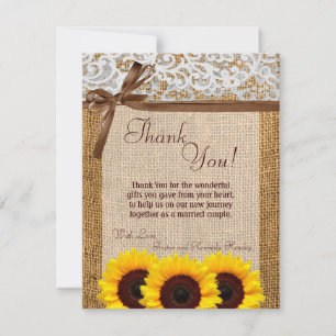 Remerciements Couple Burlap en dentelle de tournesol à Carte de 