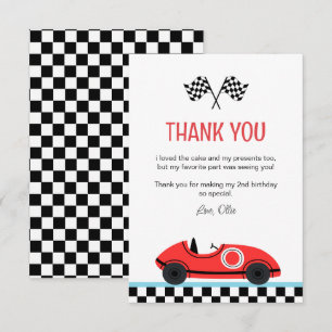 Remerciements Course voiture rouge Anniversaire Carte de remerci