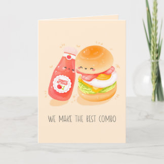 Remerciements Cute Love pun carte de voeux, hamburger, nourritur