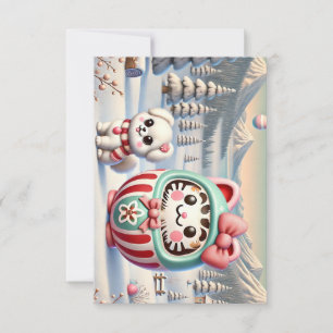 Remerciements Daruma et l'amour des chiots en hiver - Carte de v