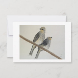 Remerciements Deux oiseaux gris jaune Carte de remerciement plat